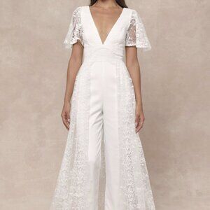 Immaculate Love White Mesh Embroidered Cape Jumpsuit